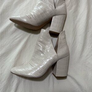 Steve Madden White Croc-Embossed Ankle Booties